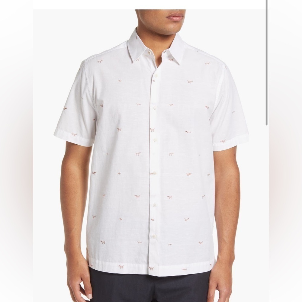 Men's Ted Baker Pruden Print White Short Sleeve Button Up Shirt Size 5 (XL)